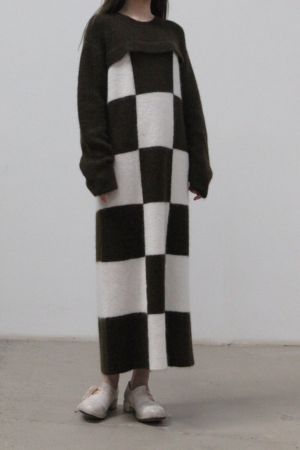 SWAYING/KNIT Checkerboard Dress SW212LS06 Brown/White PS40